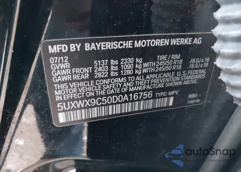 2013 BMW X3 xDrive28I из США, поврежденный, VIN 5UXWX9C50D0A16756